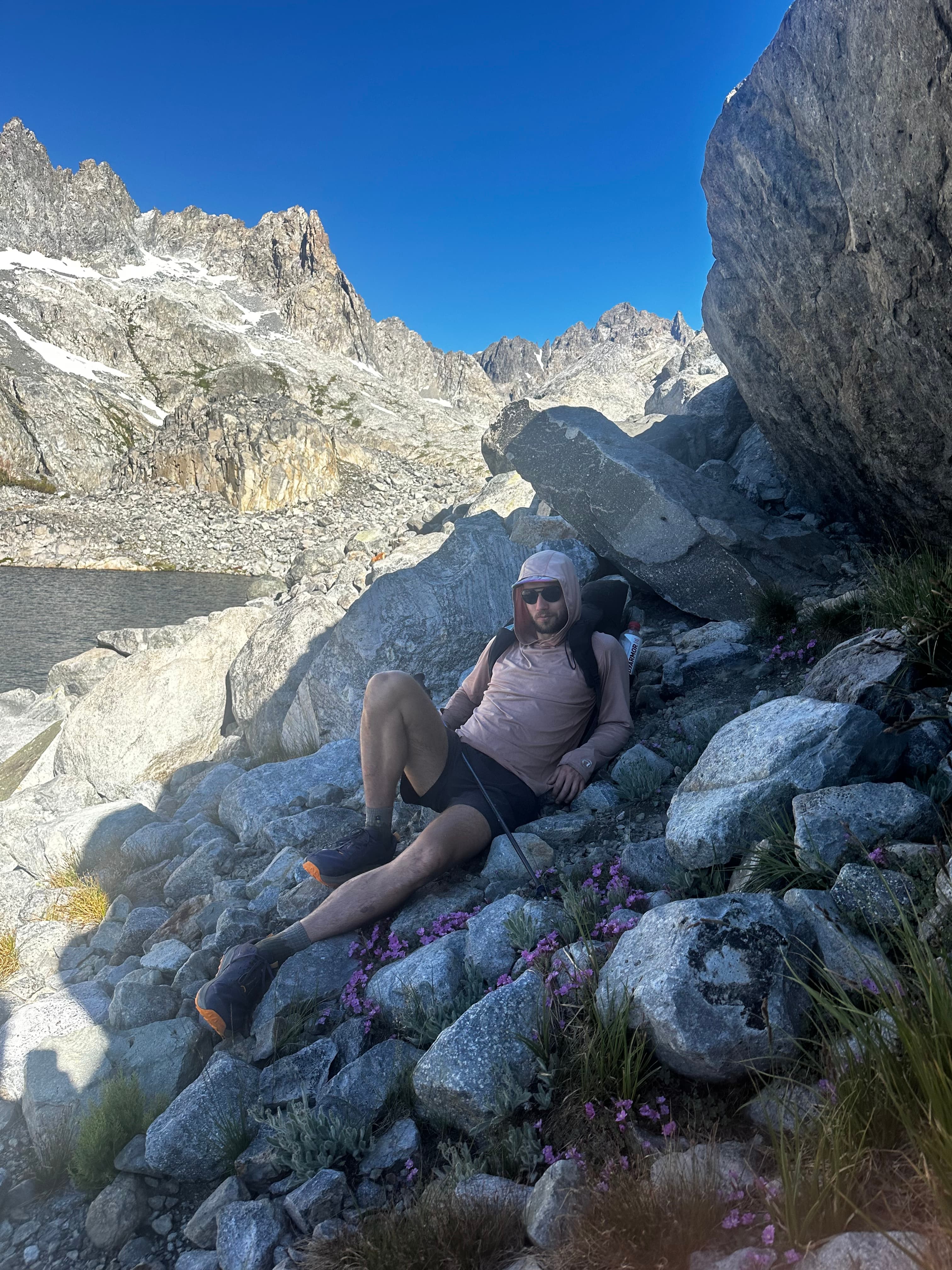 Avoiding the sun near Cecile Lake